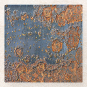 Textured rusted metal background. glass coaster