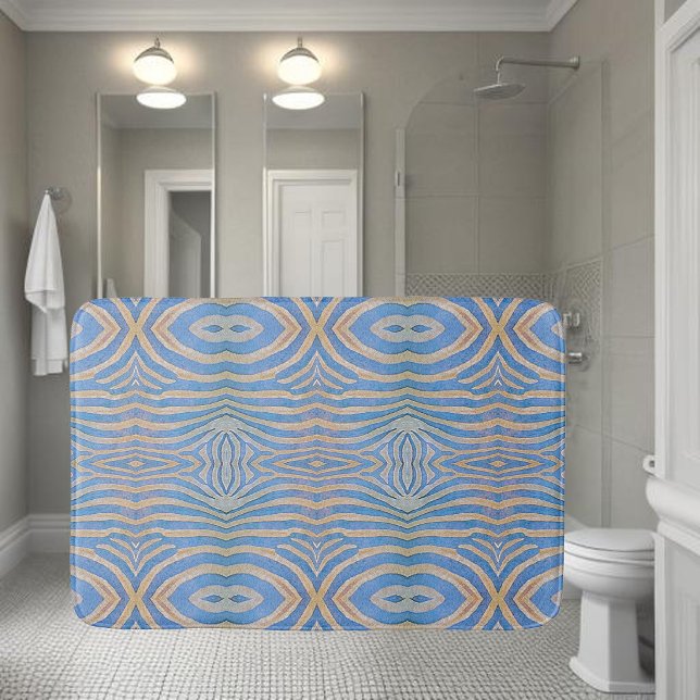 Textured, symmetrical blue and gold zebra pattern bath mat (Creator Uploaded)