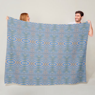 Textured, symmetrical blue and gold zebra pattern fleece blanket