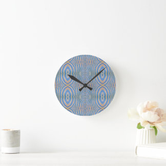 Textured, symmetrical blue and gold zebra pattern round clock