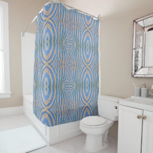 Textured, symmetrical blue and gold zebra pattern shower curtain