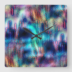 Textured thick line cloth, blue to burnt colours t square wall clock