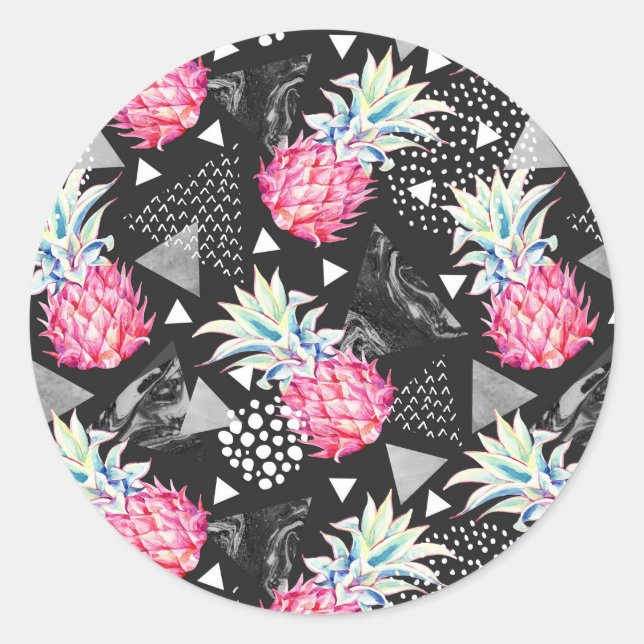 Textured Triangle Pineapple Pattern Classic Round Sticker (Front)