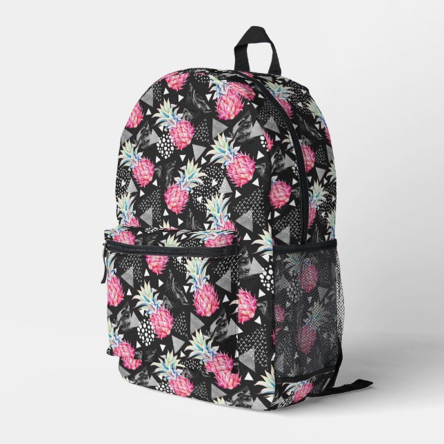 Textured Triangle Pineapple Pattern Printed Backpack (Back Corner Right)