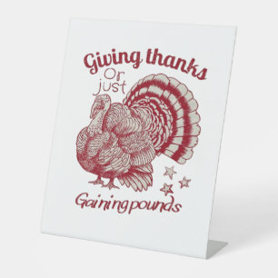 Textured Turkey Drawing in Rich Red Sepia on Pale  Pedestal Sign