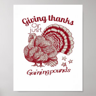 Textured Turkey Drawing in Rich Red Sepia on Pale Poster