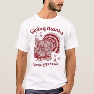 Textured Turkey Drawing in Rich Red Sepia on Pale T-Shirt