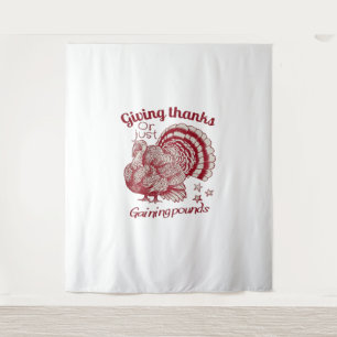 Textured Turkey Drawing in Rich Red Sepia on Pale  Tapestry