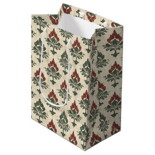 Textured Vintage Damask Red Green Beige Medium Gift Bag