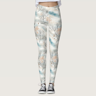 Textured Watercolor Coral in Orange & Slate Blue Leggings