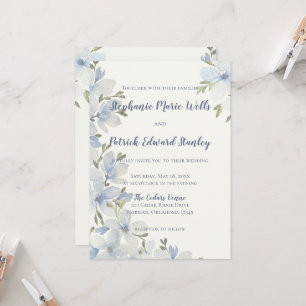 Textured Watercolor Floral in Blue and Green Invitation