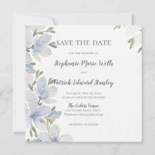 Textured Watercolor Floral in Blue and Green Save The Date