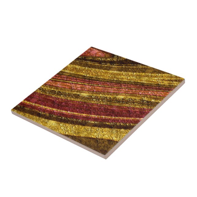 Textured waves abstract decor golden foil glitter tile (Side)