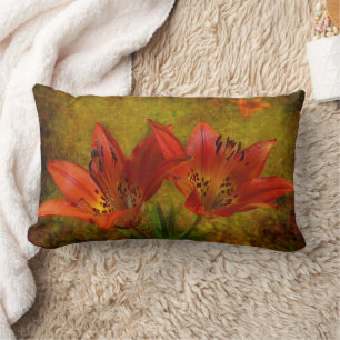 Textured Western Red Prairie Lily Icon Lumbar Cushion