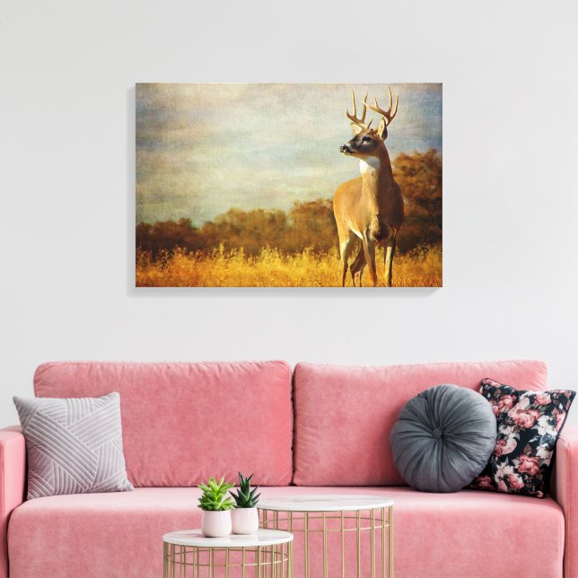 Textured Whitetail Stretched Canvas Print (Insitu(LivingRoom))