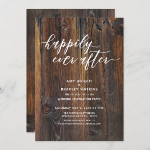 Textured Wood Handwriting Happily Ever After Invitation
