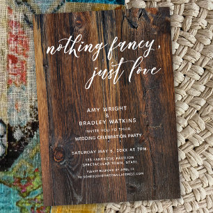 Textured Wood Handwriting Nothing Fancy, Just Love Invitation
