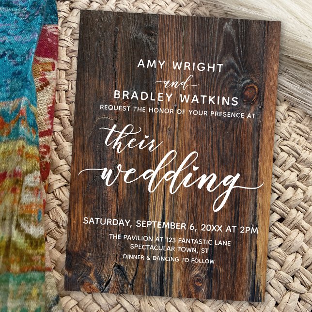 Textured Wood Handwriting Their Wedding Hearts Invitation (Creator Uploaded)