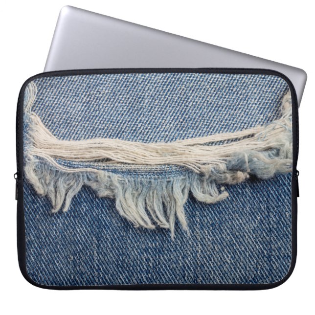 Textures ripped jeans background. laptop sleeve (Front)