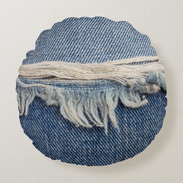 Textures ripped jeans background. round cushion (Front)