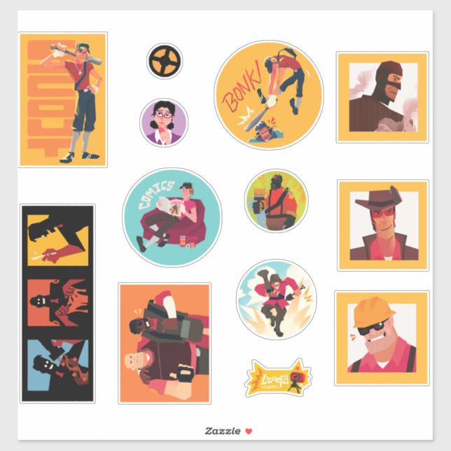 TF2 Red team mercenaries 12 sticker set (Sheet)