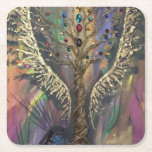 Th Divine Tree Of Life celestial wings and jewels  Square Paper Coaster<br><div class="desc">Th Divine Tree Of Life celestial wings and jewels is An enchanting fantasy tree of life , hand drawn with ai assistance to enhance colors , golden branches twist around vibrant purple , blues and glowing colorful gems evoking magic , spirituality ..</div>