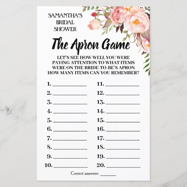 Tha Apron bridal shower game english spanish (Front)