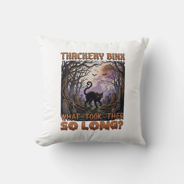 Thackery Binx Black Cat Halloween Graveyard Bats_1 Cushion (Front)