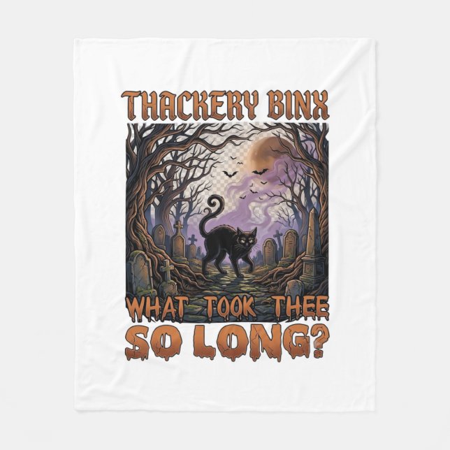 Thackery Binx Black Cat Halloween Graveyard Bats_1 Fleece Blanket (Front)