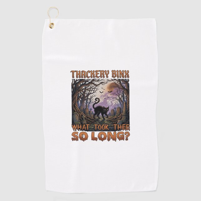 Thackery Binx Black Cat Halloween Graveyard Bats_1 Golf Towel (Front)