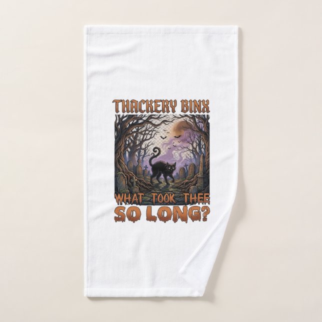 Thackery Binx Black Cat Halloween Graveyard Bats_1 Hand Towel (Hand Towel)