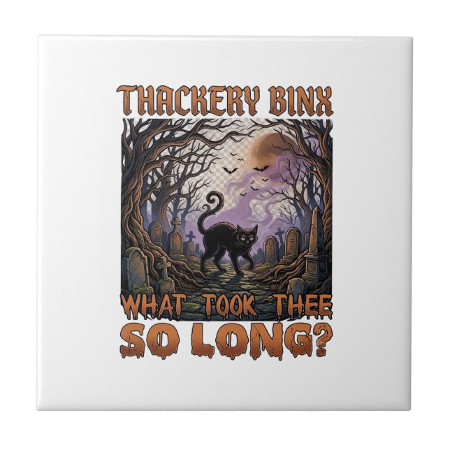 Thackery Binx Black Cat Halloween Graveyard Bats_1 Tile (Front)