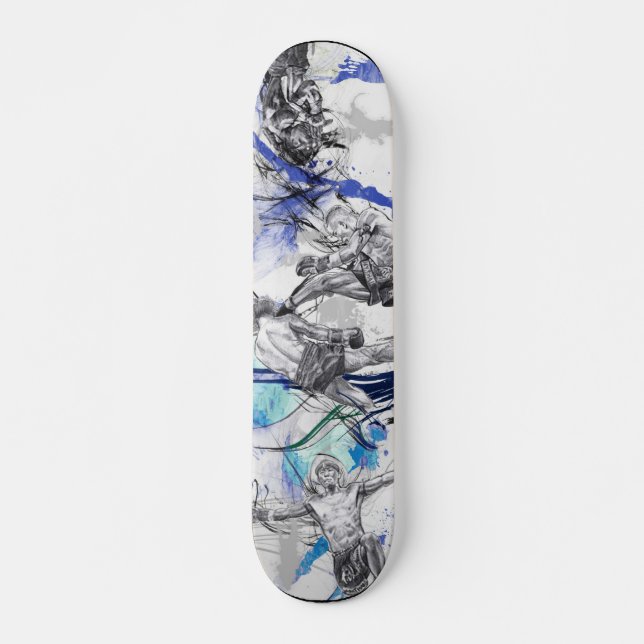 Thai Boxing Blue smoke design Skateboard (Front)
