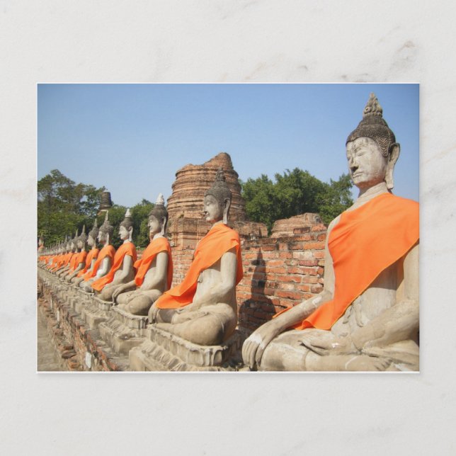 Thai Buddhist Statues at Ayutthaya Thailand Temple Postcard (Front)
