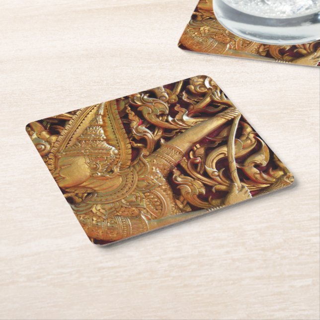 Thai Buddhist Temple Detail Square Paper Coaster (Angled)