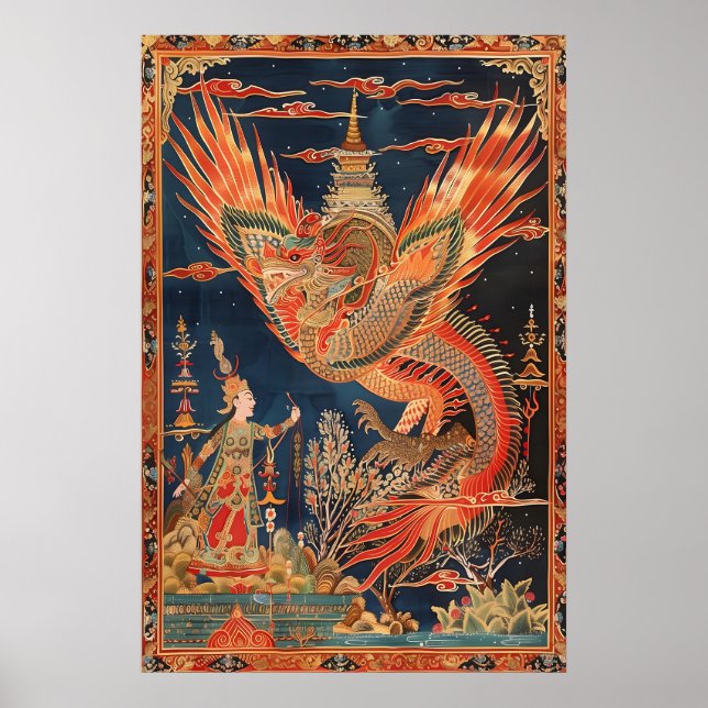 Thai Dragon and Phoenix Art Print Traditional (Front)