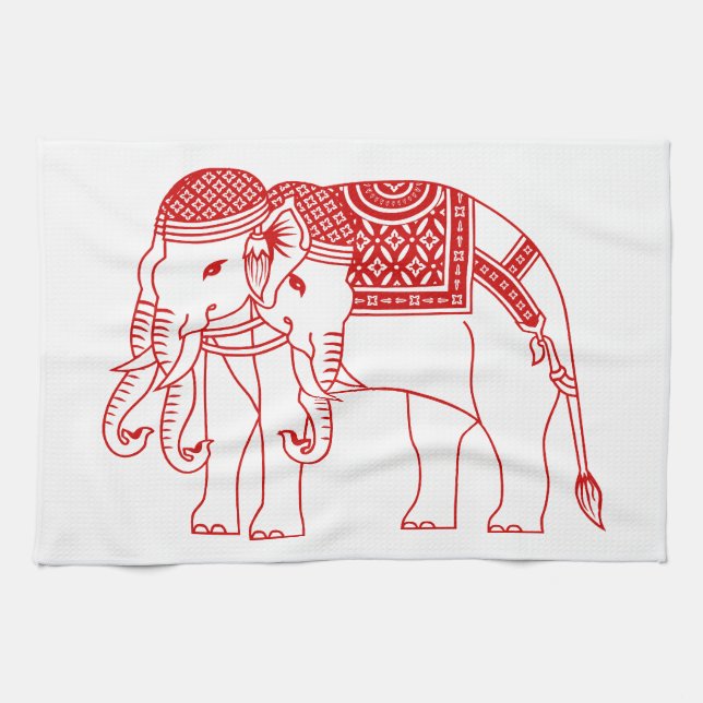 Thai Erawan White Elephant Tea Towel (Horizontal)