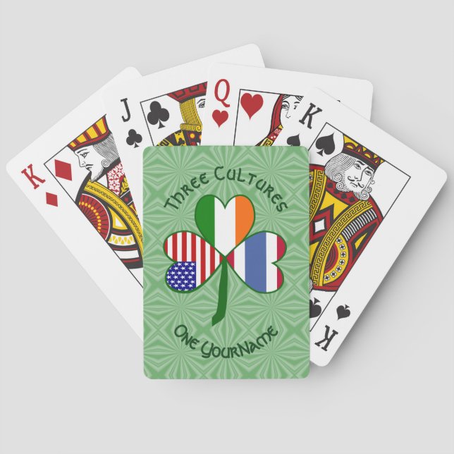 Thai Irish American Flags Shamrock Personalised  Playing Cards (Back)