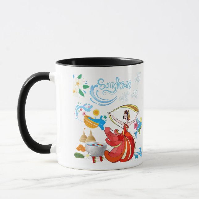 Thai new year radiance black & white mug (Left)