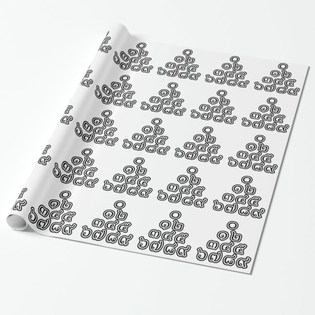 Thai Numbers Pyramid ♦ Thai Language Script ♦ Wrapping Paper (Unrolled)