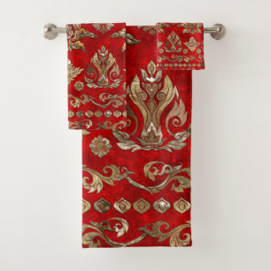 Thai Ornament - Gold and Red Bath Towel Set