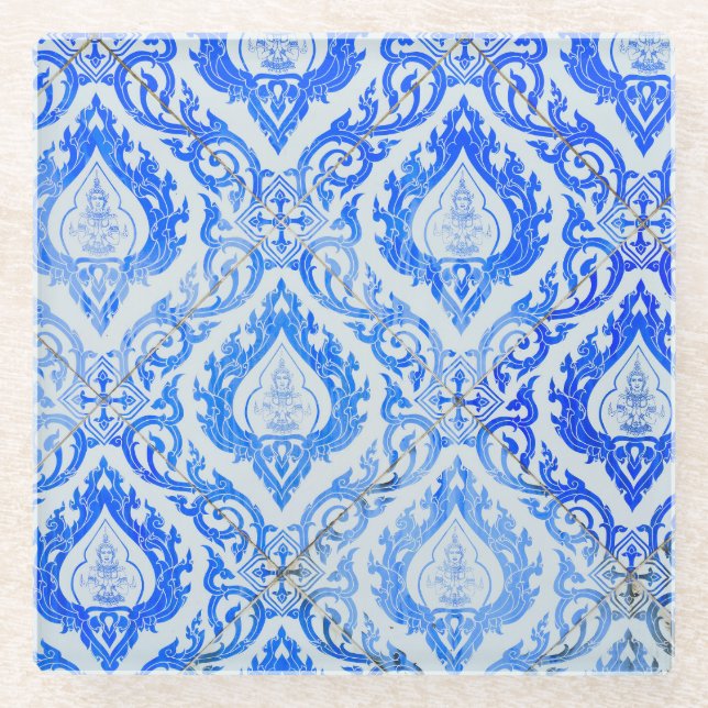 Thai pattern: ceramic tiled church. glass coaster (Front)