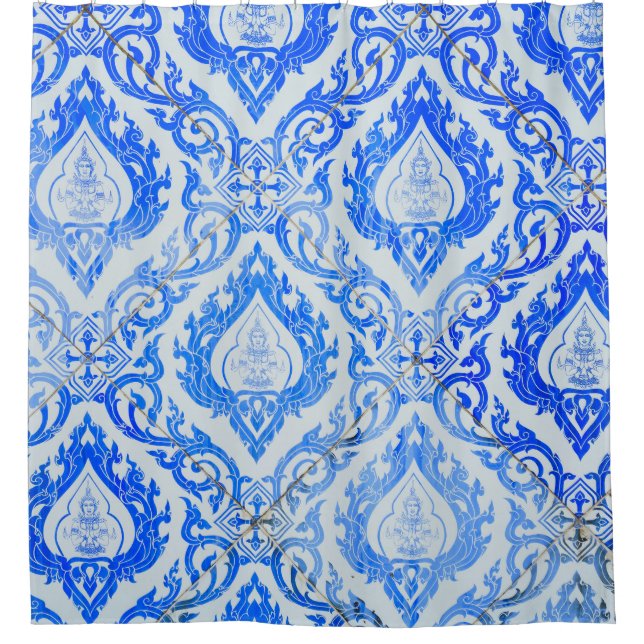 Thai pattern: ceramic tiled church. shower curtain (Front)
