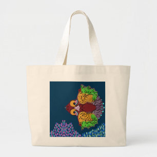 Thai Script Abstract Fish Art Jumbo Tote Bag