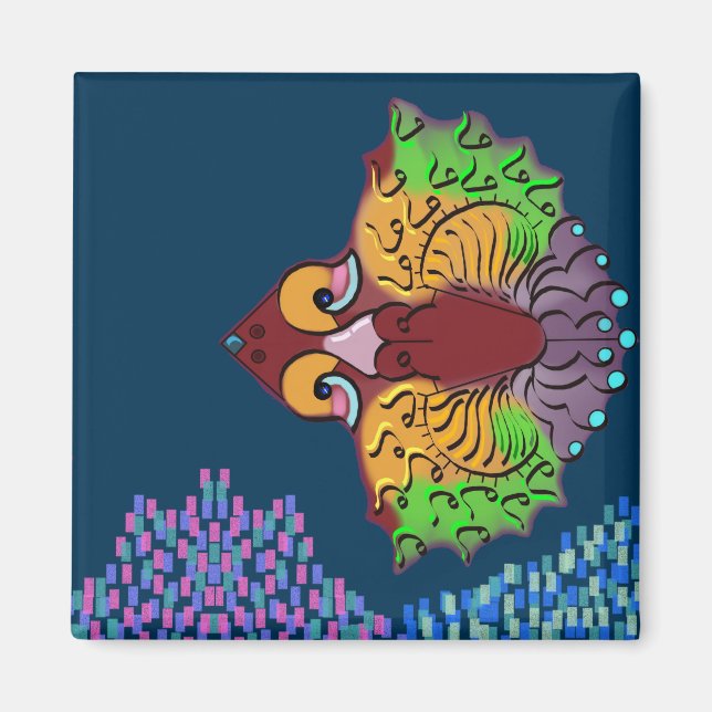 Thai Script Abstract Fish Art | Square Magnet (Front)