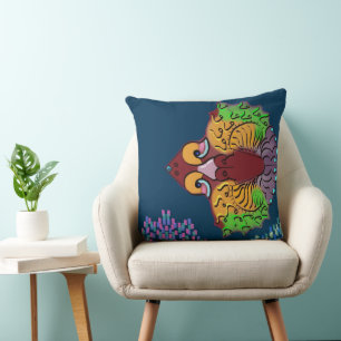 Thai Script Abstract Fish Art Throw Pillow