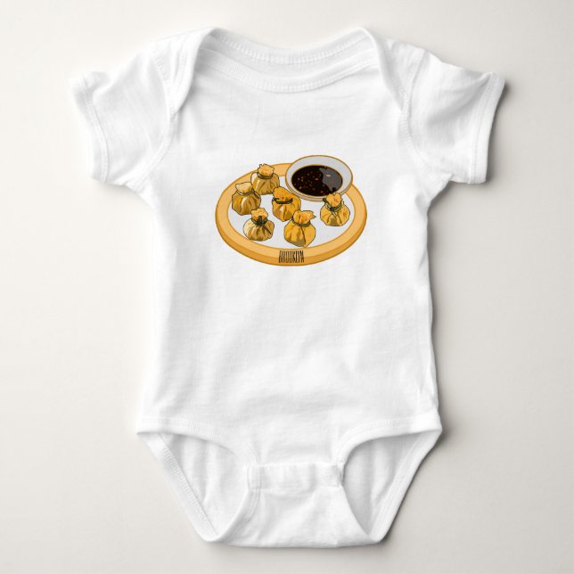 Thai shrimp purse cartoon illustration  baby bodysuit (Front)