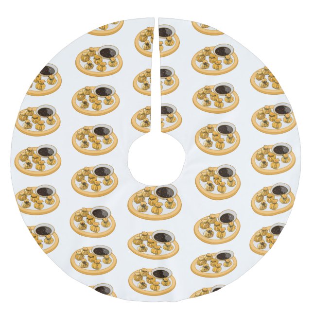 Thai shrimp purse cartoon illustration  brushed polyester tree skirt (Front)