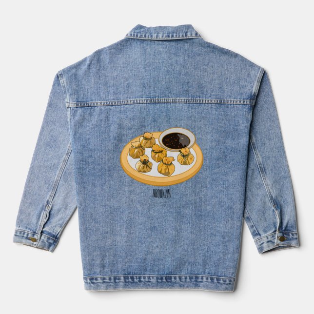 Thai shrimp purse cartoon illustration  denim jacket (Back)