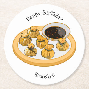 Thai shrimp purse cartoon illustration round paper coaster